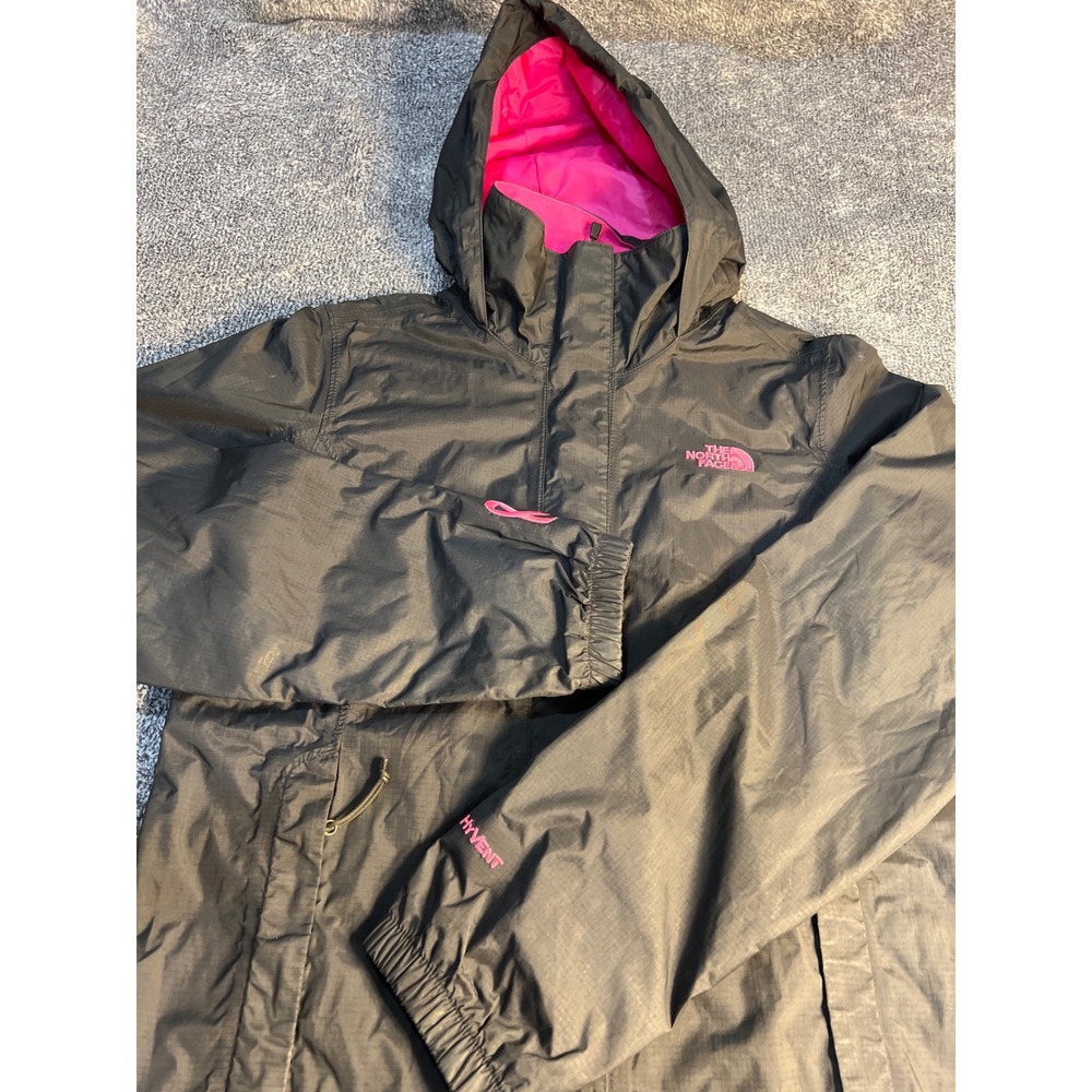 The North Face Womens HyVent Rain Jacket Black Pink Breast Cancer Awareness S
